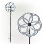 GALVANIZED FLORAL WIND SPINNER GARDEN STAKE 