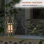 ALPINE CORPORATION 10" TALL OUTDOOR RUSTIC SOLAR POWERED METAL LANTERN WITH FLICKERING LED LIGHTS, GRAY