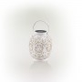 ALPINE CORPORATION 8"H OUTDOOR SOLAR-POWERED HOLLOW METAL LANTERN WITH ROTATING MULTICOLOR LED LIGHTS, ANTIQUE WHITE 