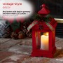 RED CHRISTMAS LANTERN WITH WARM WHITE LED CANDLE 