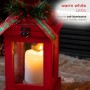 RED CHRISTMAS LANTERN WITH WARM WHITE LED CANDLE 