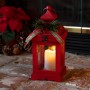 RED CHRISTMAS LANTERN WITH WARM WHITE LED CANDLE 