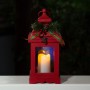 RED CHRISTMAS LANTERN WITH WARM WHITE LED CANDLE 