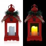 RED CHRISTMAS LANTERN WITH WARM WHITE LED CANDLE 