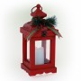 RED CHRISTMAS LANTERN WITH WARM WHITE LED CANDLE 