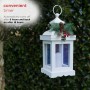 Alpine Corporation Metal and Glass Lantern with Warm LED Light Faux Candle, White