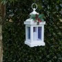 Alpine Corporation Metal and Glass Lantern with Warm LED Light Faux Candle, White