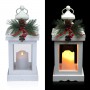 Alpine Corporation Metal and Glass Lantern with Warm LED Light Faux Candle, White