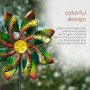 65" RADIANT GREEN/ORANGE DUAL FLORAL WIND SPINNER GARDEN STAKE