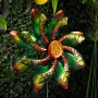 65" RADIANT GREEN/ORANGE DUAL FLORAL WIND SPINNER GARDEN STAKE