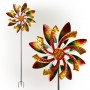 65" RADIANT GREEN/ORANGE DUAL FLORAL WIND SPINNER GARDEN STAKE