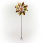 65" RADIANT GREEN/ORANGE DUAL FLORAL WIND SPINNER GARDEN STAKE