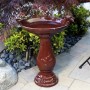 24" Tall Red Antique Ceramic Birdbath