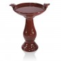 24" Tall Red Antique Ceramic Birdbath