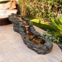 TIERED ROCKY RIVER STREAM FOUNTAIN WITH WHITE LED LIGHTS