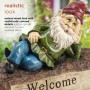 GARDEN GNOME WELCOME SIGN ON LOG STATUE ORNAMENT 