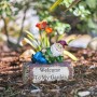 GARDEN GNOME WELCOME SIGN ON LOG STATUE ORNAMENT 