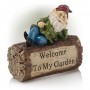 GARDEN GNOME WELCOME SIGN ON LOG STATUE ORNAMENT 