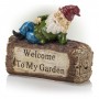 GARDEN GNOME WELCOME SIGN ON LOG STATUE ORNAMENT 