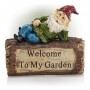 GARDEN GNOME WELCOME SIGN ON LOG STATUE ORNAMENT 