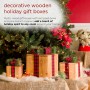 Alpine Corporation 3-Piece Decorative Wooden Christmas Gift Box Set with LED Lights