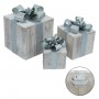 Alpine Corporation 3-Piece Wooden Gift Box Christmas Decor with LED Lights, Silver