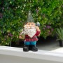 12" Green Hat Gnome Garden Statue with Flower Pot on Hand 