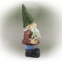 12" Green Hat Gnome Garden Statue with Flower Pot on Hand 