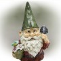 12" Green Hat Gnome Garden Statue with Flower Pot on Hand 