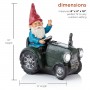 Alpine Corporation 10" Tall Outdoor Garden Gnome Riding Green Tractor Yard Statue Decoration with LED Lights, Multicolor