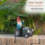 Alpine Corporation 10" Tall Outdoor Garden Gnome Riding Green Tractor Yard Statue Decoration with LED Lights, Multicolor