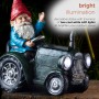 Alpine Corporation 10" Tall Outdoor Garden Gnome Riding Green Tractor Yard Statue Decoration with LED Lights, Multicolor