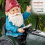 Alpine Corporation 10" Tall Outdoor Garden Gnome Riding Green Tractor Yard Statue Decoration with LED Lights, Multicolor
