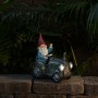 Alpine Corporation 10" Tall Outdoor Garden Gnome Riding Green Tractor Yard Statue Decoration with LED Lights, Multicolor