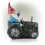 Alpine Corporation 10" Tall Outdoor Garden Gnome Riding Green Tractor Yard Statue Decoration with LED Lights, Multicolor