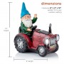 Alpine Corporation 10" Tall Outdoor Garden Gnome Riding Red Tractor Yard Statue Decoration with LED Lights, Multicolor