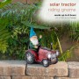 Alpine Corporation 10" Tall Outdoor Garden Gnome Riding Red Tractor Yard Statue Decoration with LED Lights, Multicolor