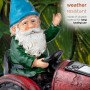 Alpine Corporation 10" Tall Outdoor Garden Gnome Riding Red Tractor Yard Statue Decoration with LED Lights, Multicolor