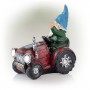 Alpine Corporation 10" Tall Outdoor Garden Gnome Riding Red Tractor Yard Statue Decoration with LED Lights, Multicolor