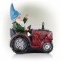 Alpine Corporation 10" Tall Outdoor Garden Gnome Riding Red Tractor Yard Statue Decoration with LED Lights, Multicolor