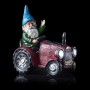 Alpine Corporation 10" Tall Outdoor Garden Gnome Riding Red Tractor Yard Statue Decoration with LED Lights, Multicolor