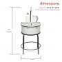 34" Antique Metallic White Cylindrical Fountain Sink with Stand