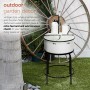 34" Antique Metallic White Cylindrical Fountain Sink with Stand