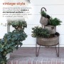 3-TIER STACKED RUSTIC METAL TUB PLANTER FOUNTAIN 