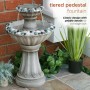 24" GREY TWO TIER PEDESTAL FOUNTAIN WITH DECORATIVE STONES 