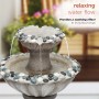 24" GREY TWO TIER PEDESTAL FOUNTAIN WITH DECORATIVE STONES 