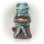 16" Sitting Turquoise-Colored Frog Garden Statue with Flower