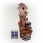 Alpine Corporation Solar-Powered Cascading Barrel Fountain and Cardinal Birdhouse , 32" High