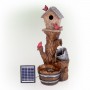 Alpine Corporation Solar-Powered Cascading Barrel Fountain and Cardinal Birdhouse , 32" High