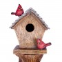 Alpine Corporation Solar-Powered Cascading Barrel Fountain and Cardinal Birdhouse , 32" High